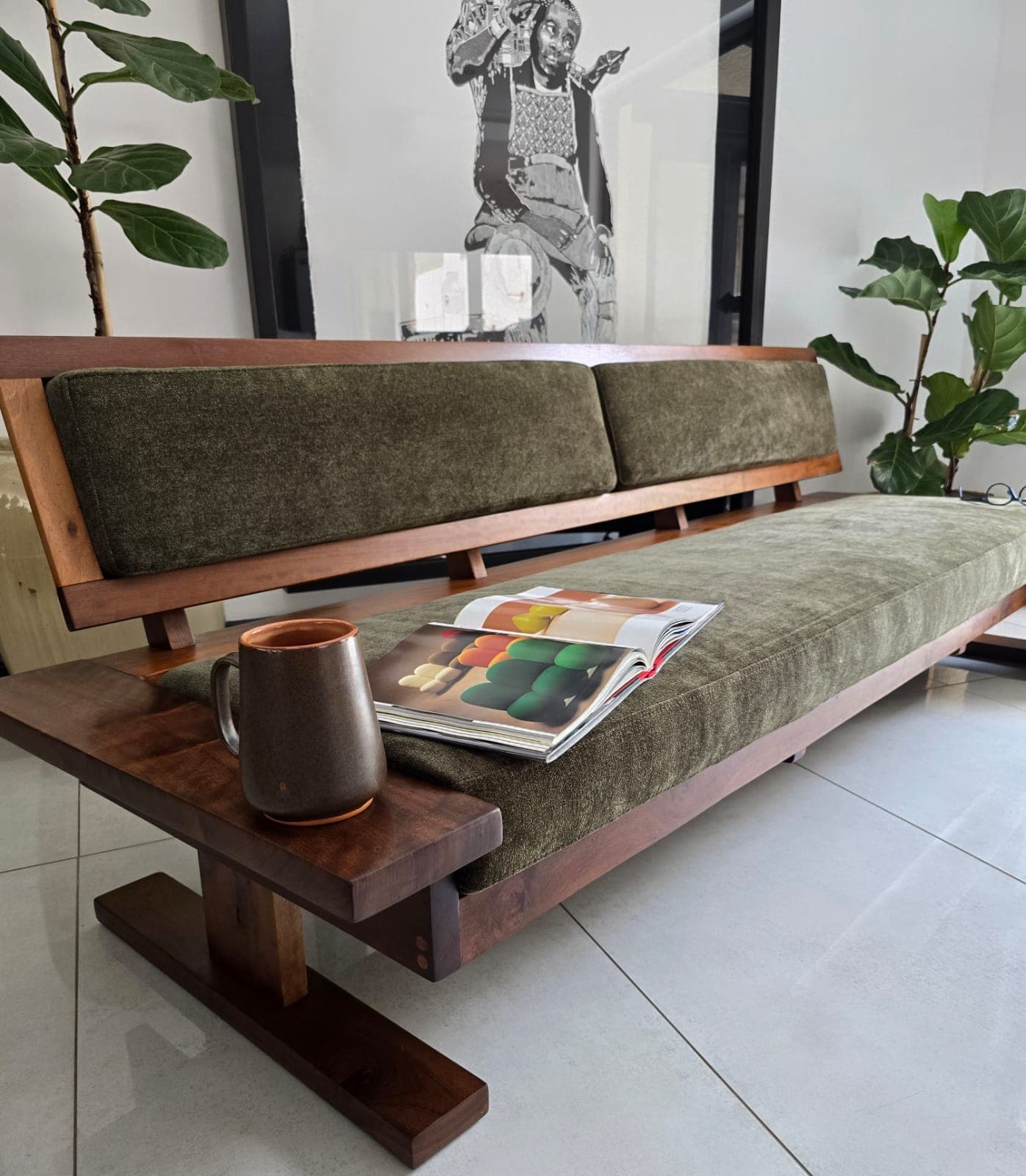 Restored mid-century green velvet couch